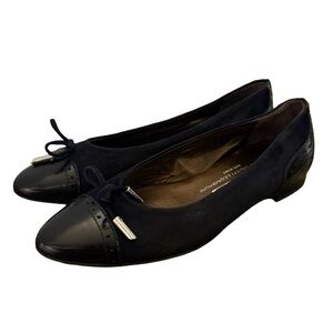 AGL Ballet Flats 36.5 Navy Suede Leather Cap Toe Bow Italy US 6.5